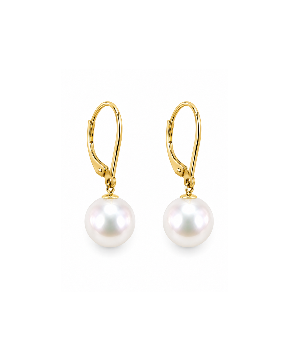 Aretes Oro Amarillo 14K con Perla Natural de 9MM