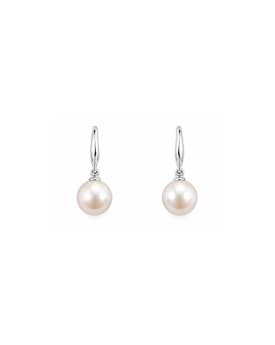 Aretes Oro Amarillo 14K con Perla Natural de 9MM