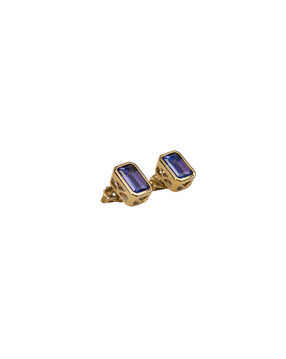 Aretes Oro Amarillo 14K con Tanzanita Natural