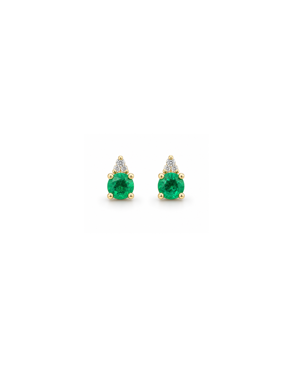 Aretes Oro Amarillo 14K con Esmeralda Natural y Diamantes