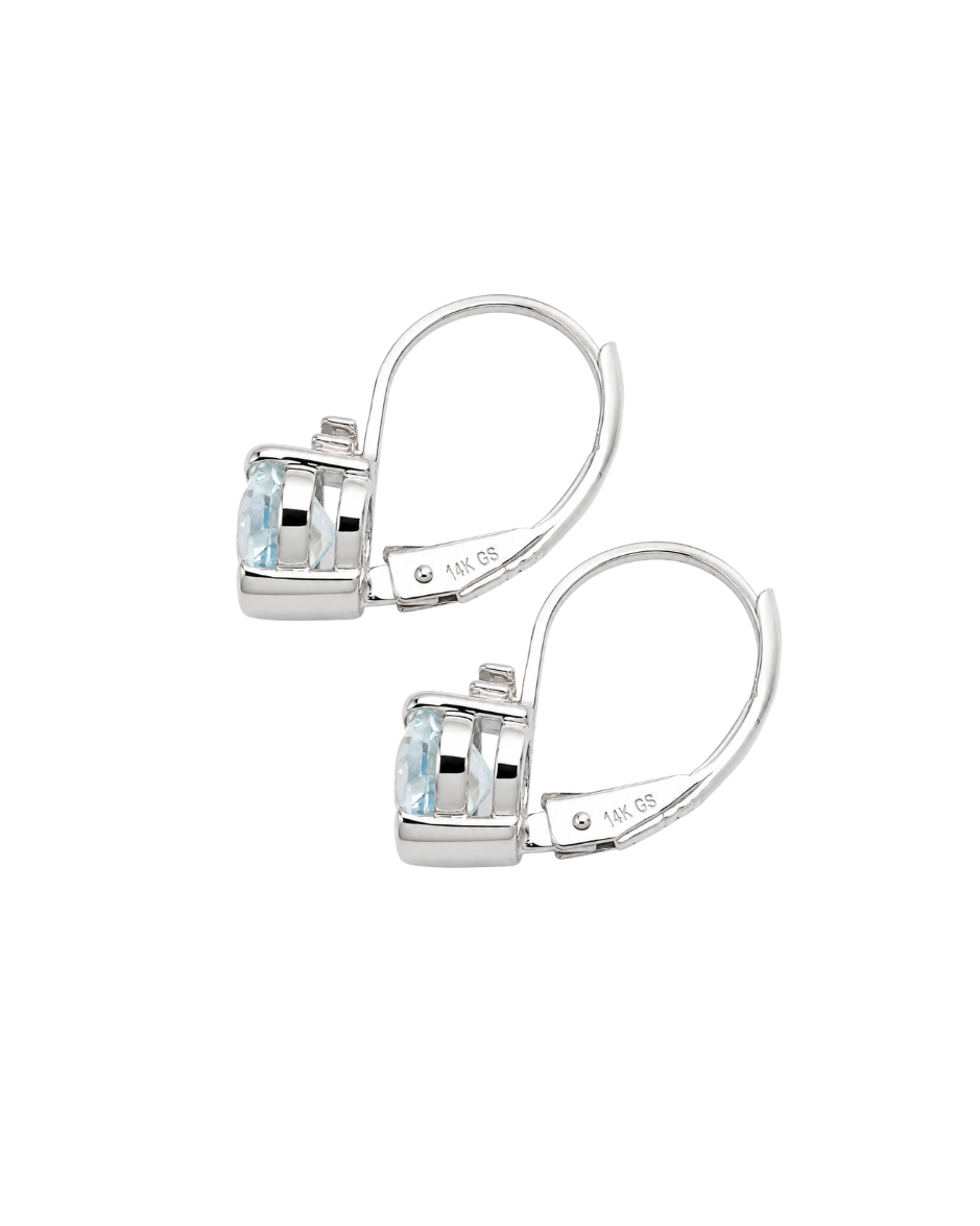 Aretes Oro Blanco 14K con Aguamarina Natural y Diamantes