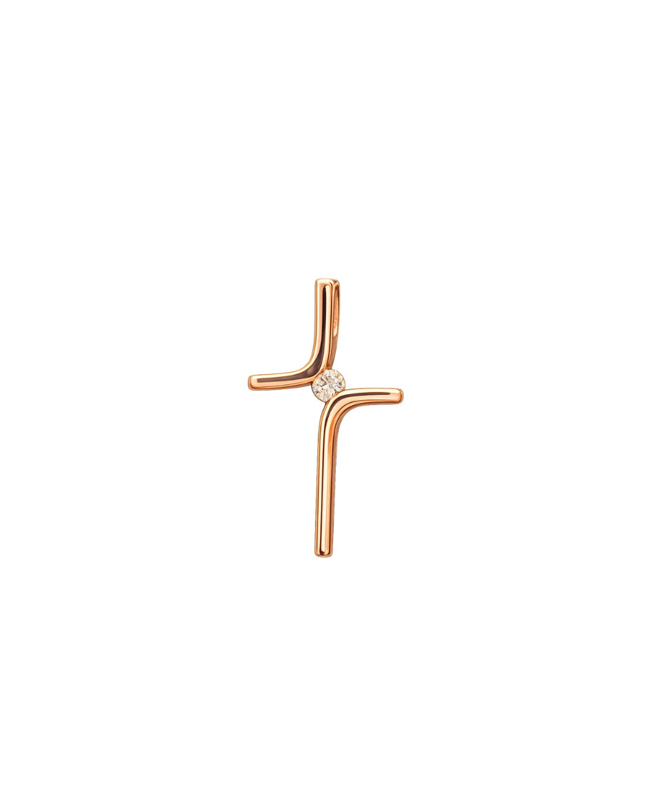 Dije Cruz Moderna Oro Rosa 14K con Diamante Natural