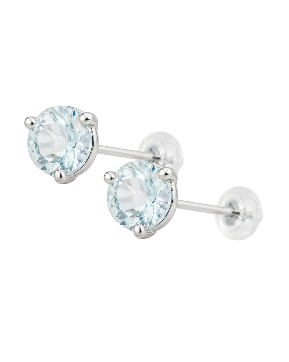 Aretes Oro Blanco 14K con Aguamarina Natural
