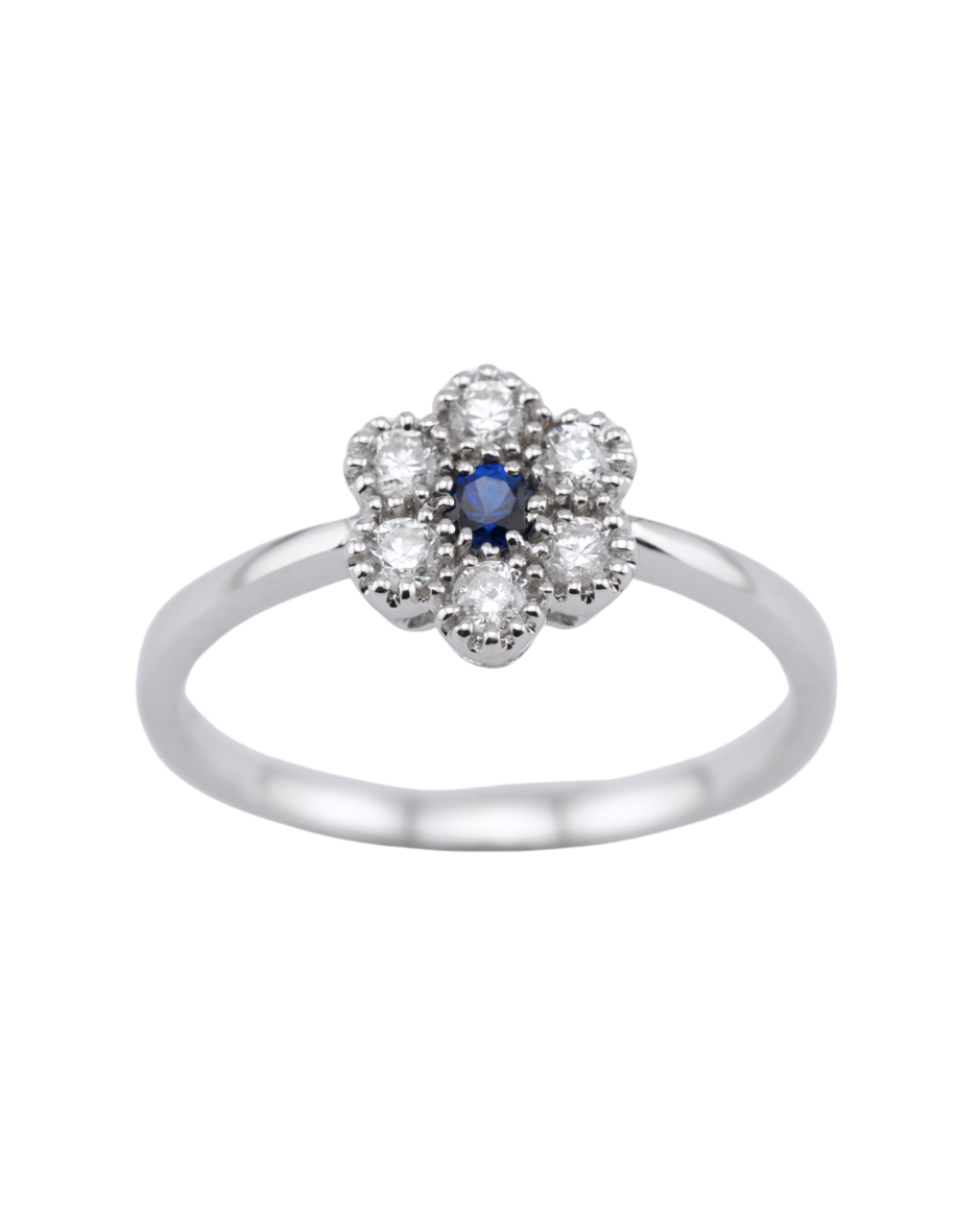 Anillo Clover Diamantes Naturales Oro Blanco 18K