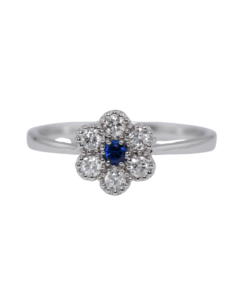 Anillo Clover Diamantes Naturales Oro Blanco 18K