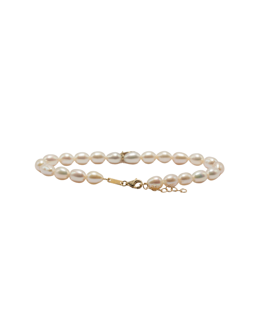 Pulsera Corazón y Perla Cultivada Oro Amarillo 14K