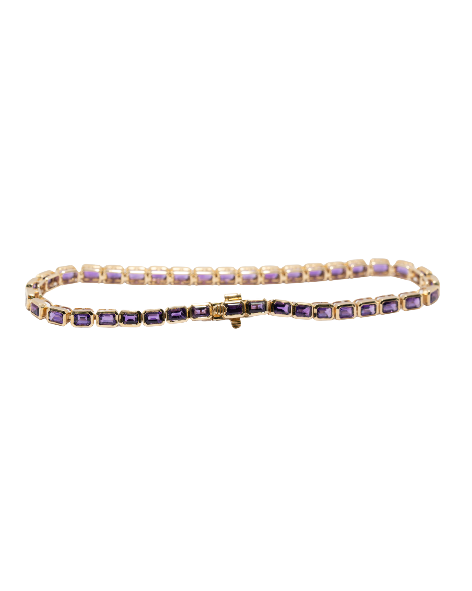 Onore pulsera line de amatistas naturales en oro amarillo 14K estilo contemporáneo
