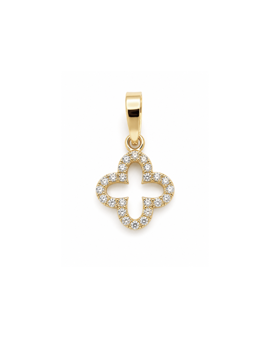 Dije Trébol de 4 Hojas con Zirconias en Oro Amarillo 10K