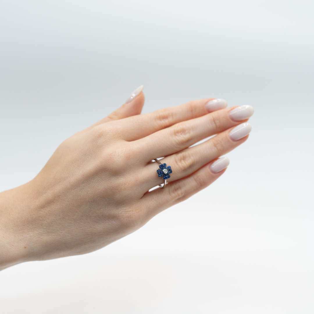 ANILLO CLOVER ZAFIRO Y DIAMANTE